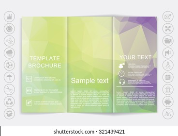 Tri-Fold Brochure mock up vector design. Smooth unfocused bokeh background. Corporate Business Style