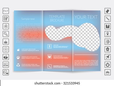 Tri-Fold Brochure mock up vector design. Smooth unfocused bokeh background. Corporate Business Style