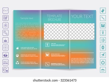 Tri-Fold Brochure mock up vector design. Smooth unfocused bokeh background. Corporate Business Style