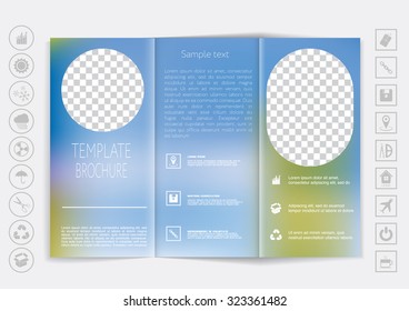 Tri-Fold Brochure mock up vector design. Smooth unfocused bokeh background. Corporate Business Style