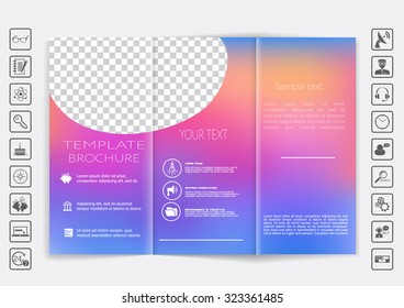Tri-Fold Brochure mock up vector design. Smooth unfocused bokeh background. Corporate Business Style
