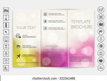 Tri-Fold Brochure mock up vector design. Smooth unfocused bokeh background. Corporate Business Style