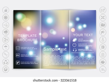 Tri-Fold Brochure mock up vector design. Smooth unfocused bokeh background. Corporate Business Style