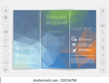 Tri-Fold Brochure mock up vector design. Smooth unfocused bokeh background. Corporate Business Style