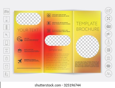 Tri-Fold Brochure mock up vector design. Smooth unfocused bokeh background. Corporate Business Style