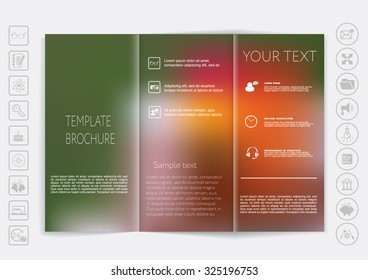 Tri-Fold Brochure mock up vector design. Smooth unfocused bokeh background. Corporate Business Style