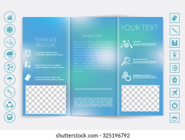Tri-Fold Brochure mock up vector design. Smooth unfocused bokeh background. Corporate Business Style