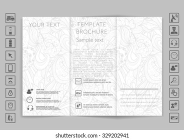 Tri-Fold Brochure mock up vector design. Smooth unfocused bokeh background. Corporate Business Style
