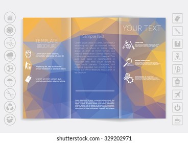 Tri-Fold Brochure mock up vector design. Smooth unfocused bokeh background. Corporate Business Style