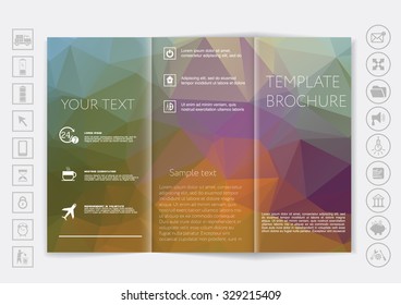 Tri-Fold Brochure mock up vector design. Smooth unfocused bokeh background. Corporate Business Style