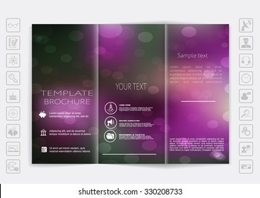 Tri-Fold Brochure mock up vector design. Smooth unfocused bokeh background. Corporate Business Style
