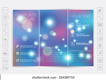 Tri-Fold Brochure mock up vector design. Smooth unfocused bokeh background. Corporate Business Style