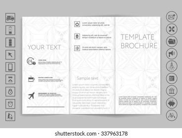 Tri-Fold Brochure mock up vector design. Smooth unfocused bokeh background. Corporate Business Style