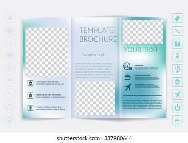 Tri-Fold Brochure mock up vector design. Smooth unfocused bokeh background. Corporate Business Style