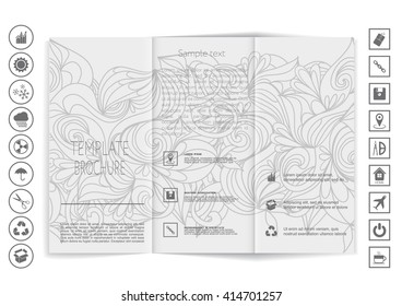 Tri-Fold Brochure mock up vector design. Corporate Business Style. Hand-drawn pattern background design