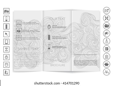 Tri-Fold Brochure mock up vector design. Corporate Business Style. Hand-drawn pattern background design