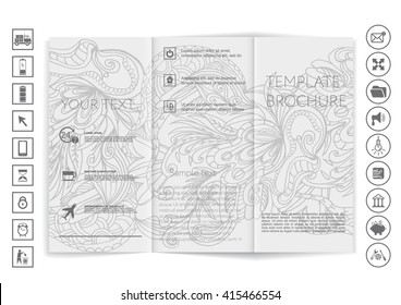 Tri-Fold Brochure mock up vector design. Corporate Business Style. Hand-drawn pattern background design