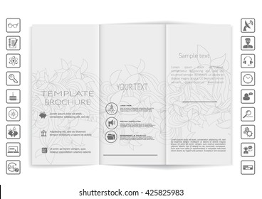 Tri-Fold Brochure mock up vector design. Corporate Business Style. Hand-drawn pattern background design
