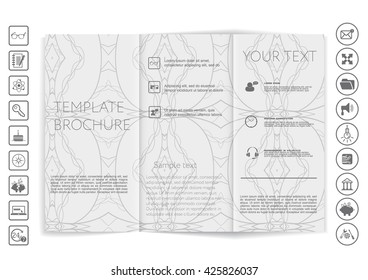 Tri-Fold Brochure mock up vector design. Corporate Business Style. Hand-drawn pattern background design