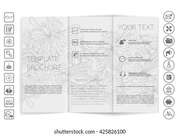 Tri-Fold Brochure mock up vector design. Corporate Business Style. Hand-drawn pattern background design