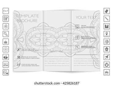 Tri-Fold Brochure mock up vector design. Corporate Business Style. Hand-drawn pattern background design