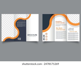 Folleto triple con diseño naranja. Diseño de folleto de negocios de Profesional. Moderno folleto triple. Diseño de Vector