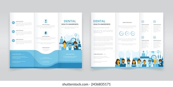 Trifold brochure, pamphlet or triptych leaflet template ideal for raising awareness of dental conditions and the importance of good oral hygiene