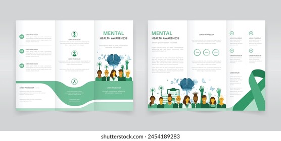 Trifold brochure, pamphlet or triptych leaflet template ideal for mental health day, awareness month or any other program addressing psychological issues