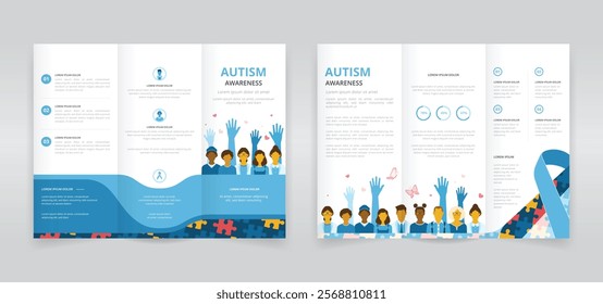 Trifold brochure, pamphlet or triptych leaflet template for autism awareness day or any other programs promoting understanding of autistic spectrum disorder (ASD)