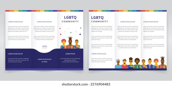 Trifold brochure, pamphlet or triptych leaflet template for LGBTQ awareness or promotions in pride month