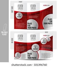 Tri-fold brochure print design - abstract vector. Red flyer template 