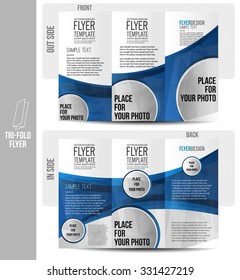 Tri-fold brochure print design - abstract vector. Blue flyer template 