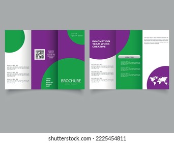 Trifold brochure printable template. Design with circles. Presentation, graph. Flyer for printing. Vector template.