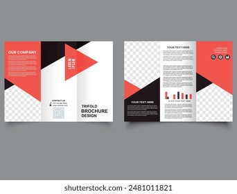 Trifold brochure with red triangles. Creative and Professional tri fold brochure vector design.