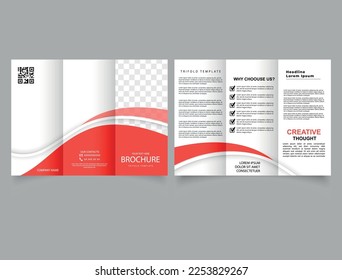 Trifold brochure with red waves. business presentation wave red background