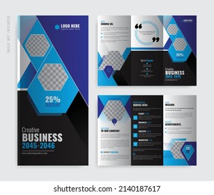 Trifold Brochure Template. Blue Cloar 3 Fold Brochure With Modern Style Typography. Brochure Poster Leaflet For Corporate Business. 