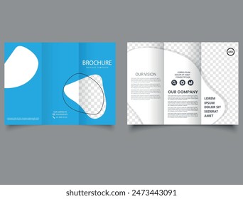 Trifold brochure template. Blue flyer for advertising. Template for Corporate Business Promotion Marketing