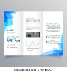 trifold brochure template design with abstract blue shapes