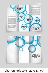 Tri-fold brochure template design with blue circles