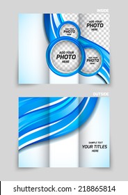 Tri-fold brochure template design with blue wavy design