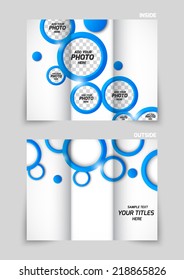 Tri-fold brochure template design with blue circles