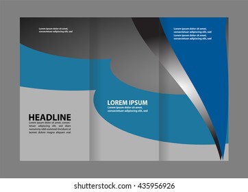 Tri-fold brochure template design, business leaflet, booklet wave
