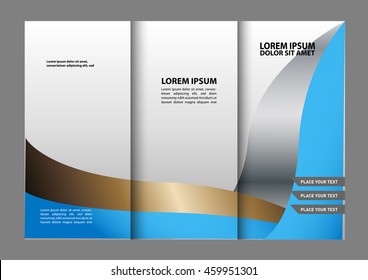 Tri-fold brochure template design, business leaflet, booklet wave
