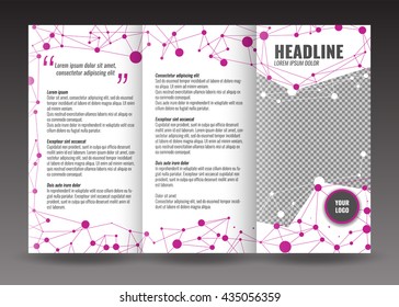 Trifold brochure template design with connection abstract background. Corporate booklet. Stock vector.