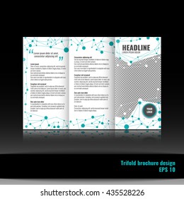 Trifold brochure template design with connection abstract background. Corporate booklet. Stock vector.