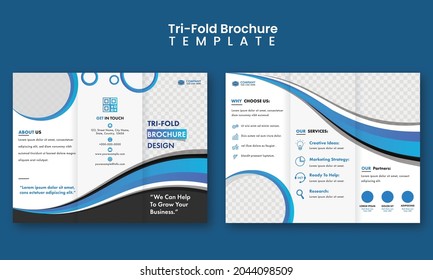 Tri-Fold Brochure Template Design With Copy Space For Business Concept.