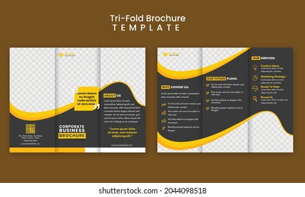 Tri-Fold Brochure Template Design With Copy Space In Front And Back Side.