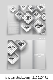 Tri-fold brochure template design with gray squares