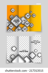 Tri-fold brochure template design with gray squares