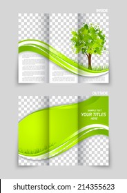 Tri-fold brochure template design in green color with abstract tree